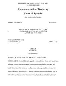 RENDERED: OCTOBER 14, 2011; 10:00 A.M. TO BE PUBLISHED Commonwealth of Kentucky Court of Appeals NOCAMR