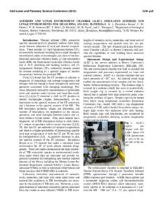 43rd Lunar and Planetary Science Conference[removed]pdf ASTEROID AND LUNAR ENVIRONMENT CHAMBER (ALEC): SIMULATED ASTEROID AND LUNAR ENVIRONMENTS FOR MEASURING ANALOG MATERIALS. K. L. Donaldson Hanna1, C. M.