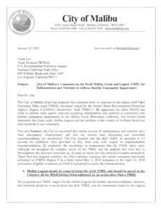 Comments submitted concerning Total Maximum Daily Loads (TMDLs) in Malibu Creek and Lagoon