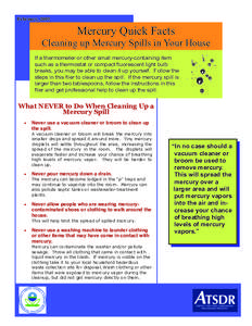 Mercury Quick Facts: Cleaning up Mercury Spills in Your House