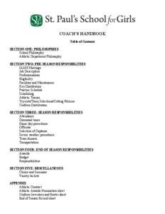 COACH’S HANDBOOK Table of Contents SECTION ONE: PHILOSOPHIES