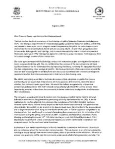 DNR Letter on the Proposed Ceresco Dam/Impoundment Project