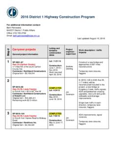 2016 District 1 Highway Construction Program For additional information contact: Beth Petrowske MnDOT District 1 Public Affairs Office: Email: 