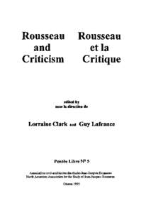 Rousseau and Criticism Rousseau et la