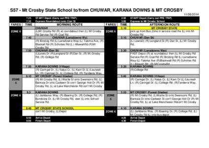 S57 - Mt Crosby State School to/from CHUWAR, KARANA DOWNS & MT CROSBY[removed]7.35  FARES