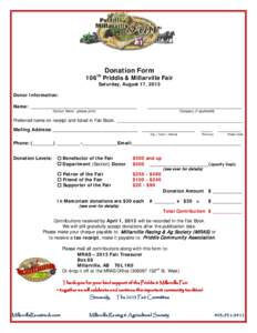 th  Donation Form 106 Priddis & Millarville Fair Saturday, August 17, 2013