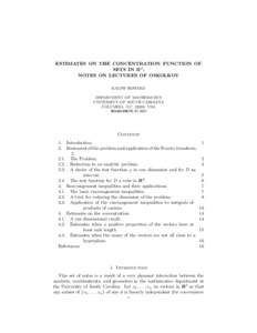 ESTIMATES ON THE CONCENTRATION FUNCTION OF SETS IN Rd : NOTES ON LECTURES OF OSKOLKOV RALPH HOWARD DEPARTMENT OF MATHEMATICS UNIVERSITY OF SOUTH CAROLINA