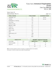 Product Name: Ammonium PolyphosphateOrder Code: POLY10 SDS No.: 216