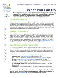 Waste Reduction Week | October 21-27, 2013 | Tip of the Day[removed][removed]www.rcbc.ca  What You Can Do