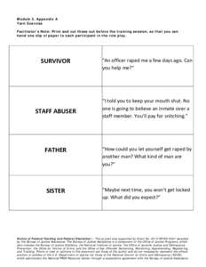 Module 3, Appendix A Yarn Exercise Facilitator’s Note: Print and cut these out before the training session, so that you can hand one slip of paper to each participant in the role play.  SURVIVOR