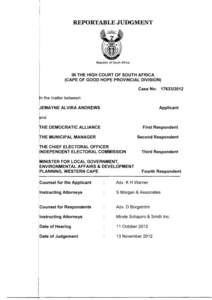 REPORTABLE JUDGMENT  Republic o f South Africa IN THE HIGH COURT OF SOUTH AFRICA (CAPE OF GOOD HOPE PROVINCIAL DIVISION)