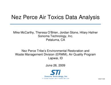 Nez Perce Air Toxics Data Analysis