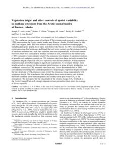 JOURNAL OF GEOPHYSICAL RESEARCH, VOL. 115, G00I03, doi:2009JG001283, 2010  Vegetation height and other controls of spatial variability in methane emissions from the Arctic coastal tundra at Barrow, Alaska Joseph 