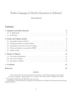 Pashto Language & Identity Formation in Pakistan∗ Tariq Rahman†