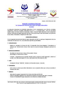 Federación Venezolana de Actividades Subacuáticas Registrada en el Ministerio del Poder Popular para el Deporte Afiliada a la CMAS y al COV Registrada en la Oficina Subalterna de Registro Público del Municipio Chacao 