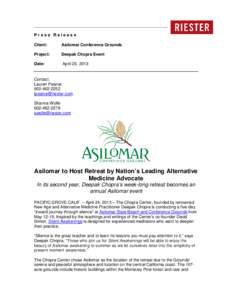 Press Release Client: Asilomar Conference Grounds  Project: