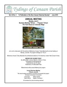 Tydings of Canaan Parish Vol. 42 No. 4 *A Publication of the New Canaan Historical Society*  June 2015