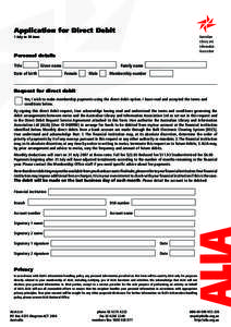 Application for Direct Debit 1 July to 30 June Personal details Title