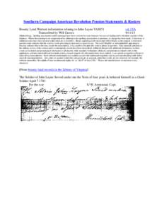 Southern Campaign American Revolution Pension Statements & Rosters Bounty Land Warrant information relating to John Layne VAS851 Transcribed by Will Graves vsl 1VA[removed]