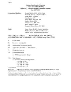 Approved  Kansas State Board of Nursing Landon State Office Building Practice/IV Therapy Advisory Committee Agenda March 27, 2012