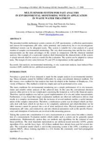 Proceedings of EARSeL-SIG-Workshop LIDAR, Dresden/FRG, June 16 – 17, 2000  MULTI SENSOR SYSTEM FOR FAST ANALYSIS IN ENVIRONMENTAL MONITORING WITH AN APPLICATION IN WASTE WATER TREATMENT Kai Hennig, Thorsten de Vries, R