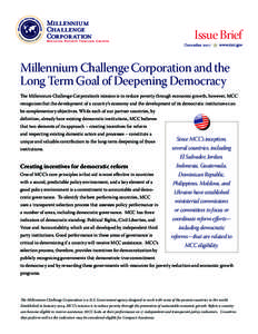 Millennium Challenge Corporation Reducing Poverty Through Growth  Issue Brief