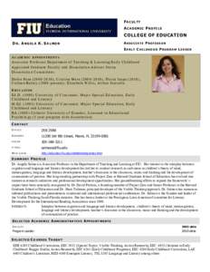 FACULTY ACADEMIC PROFILE COLLEGE OF EDUCATION DR. ANGELA K. SALMON