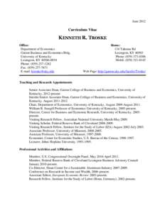 June[removed]Curriculum Vitae KENNETH R. TROSKE Office: