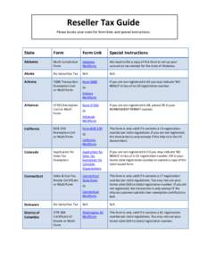 Reseller Tax Guide Please locate your state for form links and special instructions. State  Form