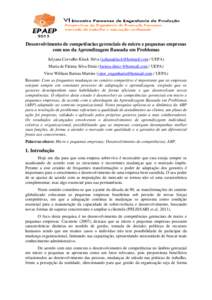 Desenvolvimento de competências gerenciais de micro e pequenas empresas com uso da Aprendizagem Baseada em Problemas Julyana Carvalho Kluck Silva ([removed] / UEPA) Maria de Fátima Silva Diniz (fatima-di