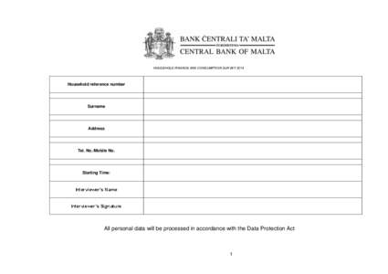 HOUSEHOLD FINANCE AND CONSUMPTION SURVEY[removed]Household reference number Surname