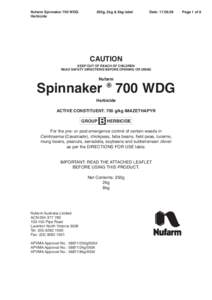 Nufarm Spinnaker 700 WDG Herbicide 250g, 2kg & 8kg label  Date: 