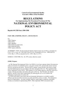 Council on Environmental Quality Executive Office of the President REGULATIONS For Implementing The Procedural Provisions Of The