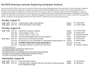 IOI 2010 Evening Lectures – Exploring Computer Science