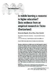 Peer Reviewed Papers  Is mobile learning a resource in higher education? Data evidence from an empirical research in Ticino