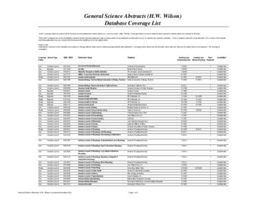 General Science Abstracts (H.W. Wilson) Database Coverage List 