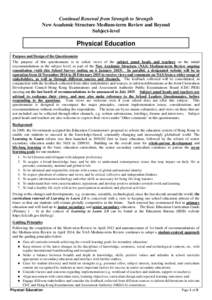 Continual Renewal from Strength to Strength New Academic Structure Medium-term Review and Beyond Subject-level Physical Education Purpose and Design of the Questionnaire