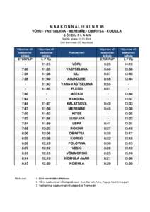 M A A K O N N A L I I N I N R 95 VÕRU - VASTSELIINA - MEREMÄE - OBINITSA - KOIDULA SÕIDUPLAAN Kehtib alates[removed]Liini teenindab OÜ Asunduse Väljumise või