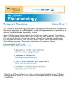 The Journal of Rheumatology  Volume 34, no. 11 The Canadian Rheumatology Association/ Spondyloarthritis Research Consortium of Canada treatment recommendations for the management of spondyloarthritis: a
