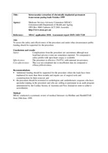 Title:  Intravascular extraction of chronically implanted permanent transvenous pacing leads October[removed]Agency: