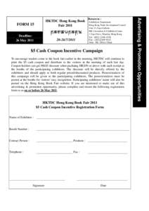 FORM 15  香港貿發局香港書展 Deadline: 26 May 2011