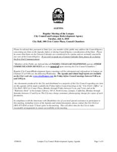 AGENDA Regular Meeting of the Lompoc City Council and Lompoc Redevelopment Agency Tuesday, July 6, 2010 City Hall, 100 Civic Center Plaza, Council Chambers