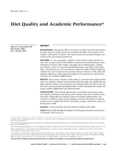 Diet Quality and Academic Performance*