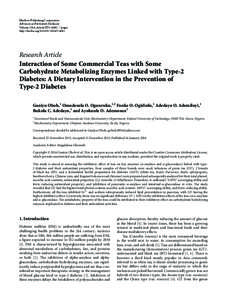 Interaction of Some Commercial Teas with Some Carbohydrate Metabolizing Enzymes Linked with Type-2 Diabetes: A Dietary Intervention in the Prevention of Type-2 Diabetes