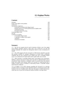 12. Orphan Works Contents Summary Scope of the orphan works problem Current law International comparisons