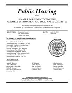 Public Hearing before SENATE ENVIRONMENT COMMITTEE ASSEMBLY ENVIRONMENT AND SOLID WASTE COMMITTEE 