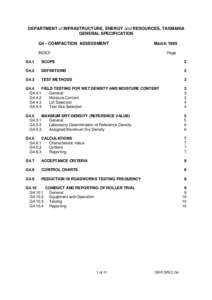 DEPARTMENT of INFRASTRUCTURE, ENERGY and RESOURCES, TASMANIA GENERAL SPECIFICATION G4 - COMPACTION ASSESSMENT March 1995