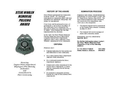 STEVE WHALEN MEMORIAL POLICING AWARD  HISTORY OF THE AWARD