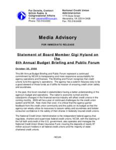 Media Advisory - Statement of Board Member Gigi Hyland on the