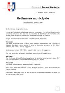 21 febbraio 2011 – rmOrdinanza municipale Soggiornanti e dimoranti  Il Municipio di Avegno Gordevio,